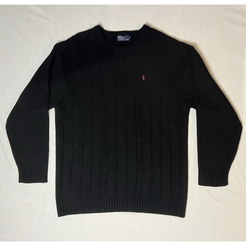 Polo Ralph Lauren Cable Knit Sweater Men's 3XL Black Long Sleeve Preppy Cotton